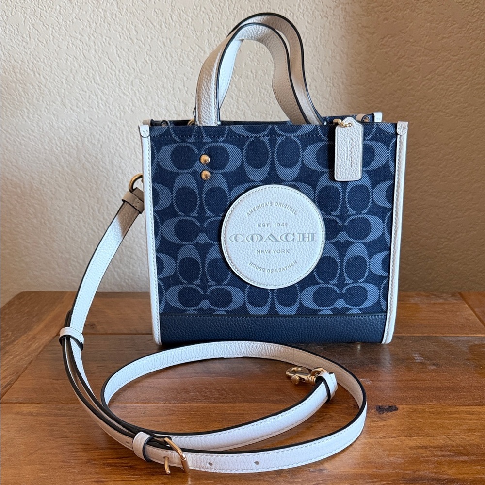 Coach Navy and Cream Signature Dempsey Tote
